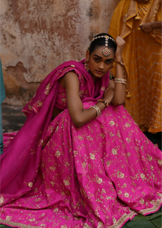 Pink hand embroidered Lehenga Set