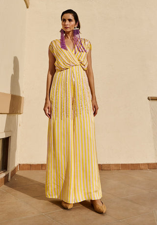 Citrus yellow-white striped jumpsuit