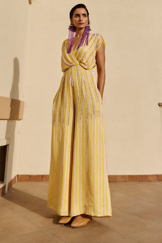 Citrus yellow-white striped jumpsuit