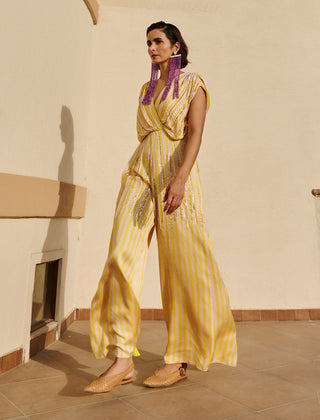 Citrus yellow-white striped jumpsuit