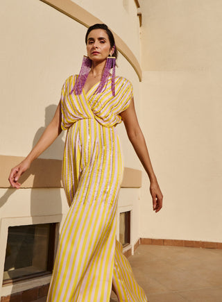 Citrus yellow-white striped jumpsuit