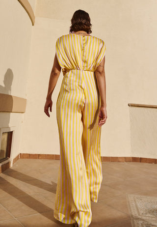 Citrus yellow-white striped jumpsuit