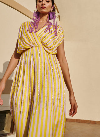 Citrus yellow-white striped jumpsuit