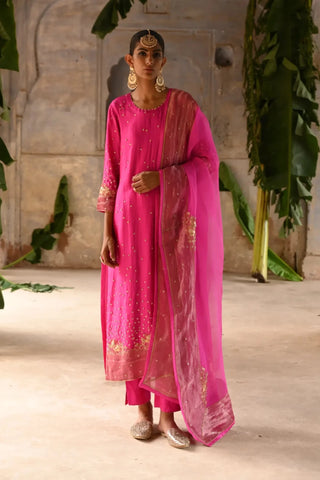 Pink hand embroidered straight kurta set