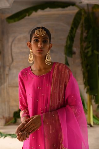 Pink hand embroidered straight kurta set