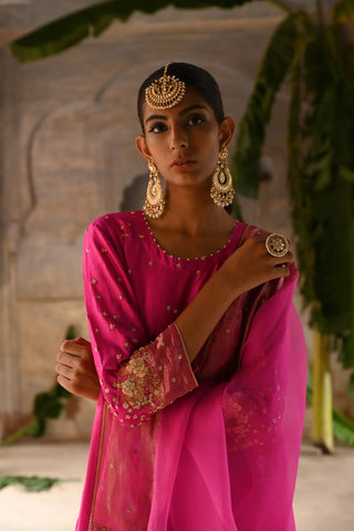 Pink hand embroidered straight kurta set