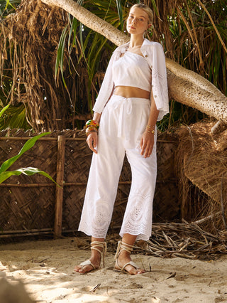 Floret white crop top, shirt and pant