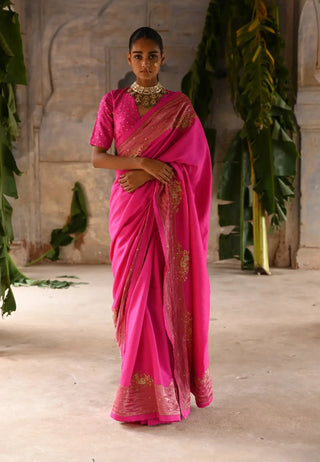 Pink Silk Saree with Blouse