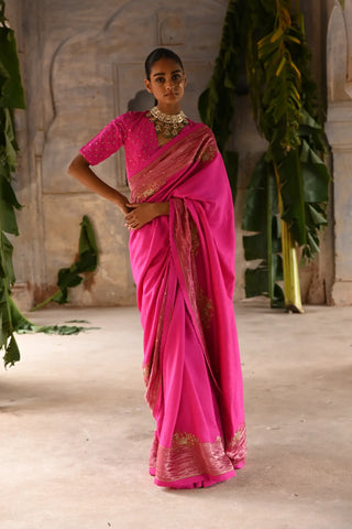 Pink Silk Saree with Blouse