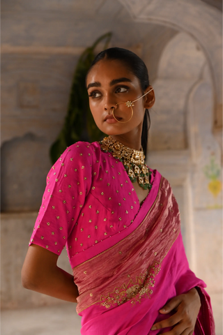 Pink Silk Saree with Blouse