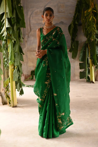 Green half organza and half silk Saree