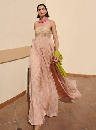 Baby pink lime anarkali with dupatta