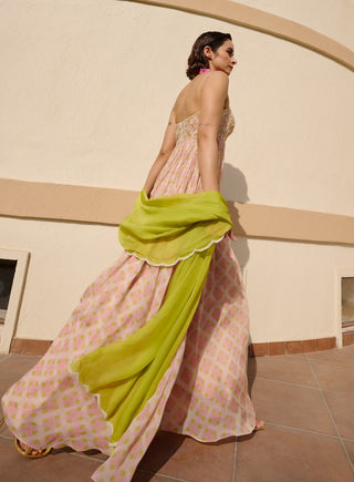 Baby pink lime anarkali with dupatta