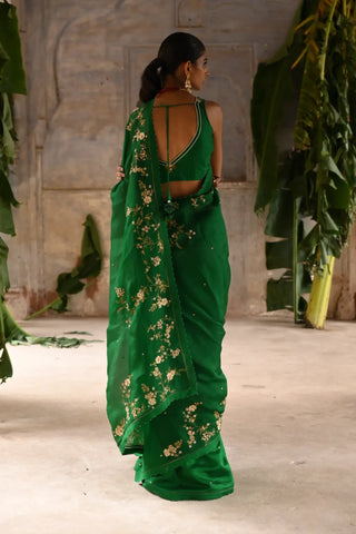 Green half organza and half silk Saree