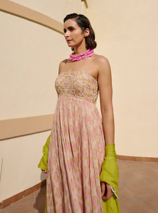 Baby pink lime anarkali with dupatta