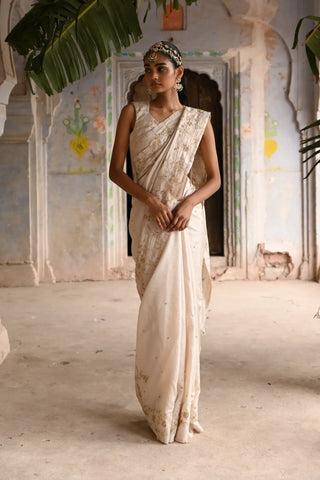 Ivory silk saree with blouse