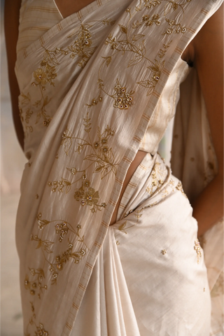 Ivory silk saree with blouse