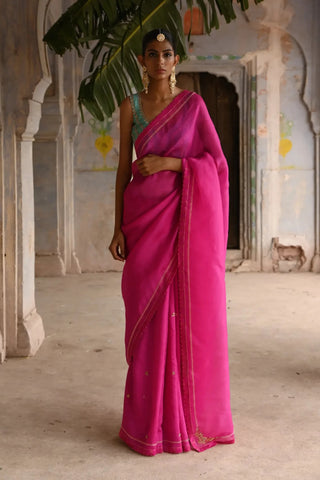 Pink organza saree with blouse