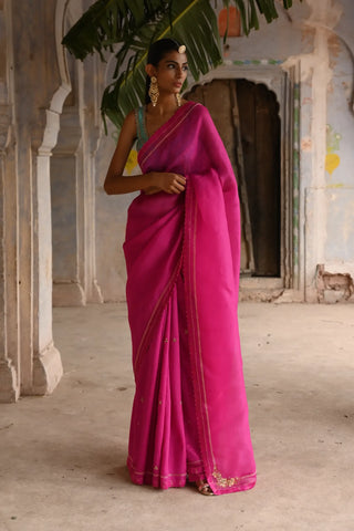 Pink organza saree with blouse