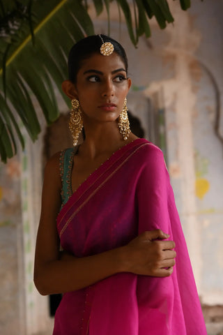 Pink organza saree with blouse