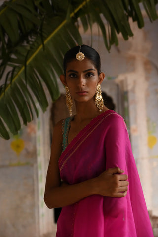 Pink organza saree with blouse