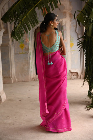 Pink organza saree with blouse