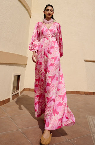 Baby pink-white printed jumpsuit