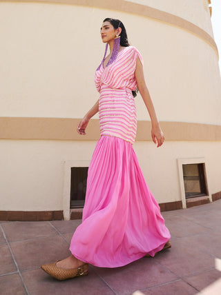 Baby pink-white striped peplum and gharara