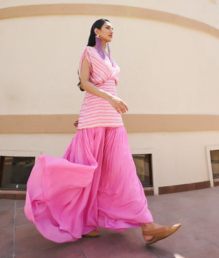 Baby pink-white striped peplum and gharara