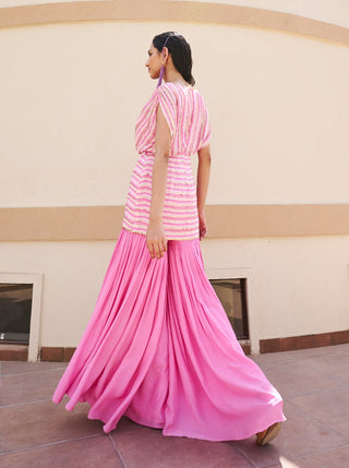 Baby pink-white striped peplum and gharara