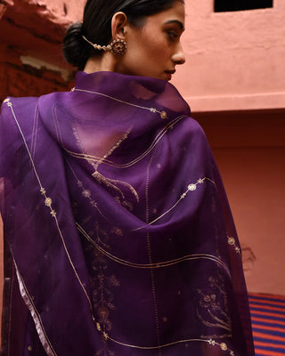 Purple panelled straight kurta set