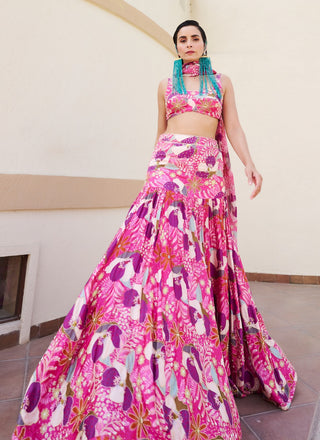 Pink-purple printed lehenga set