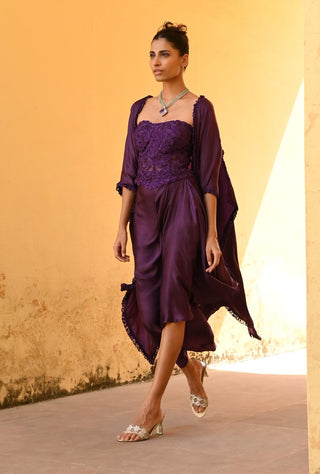 Izar purple draped skirt and cape set