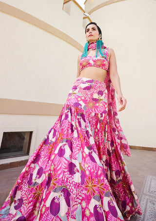 Pink-purple printed lehenga set