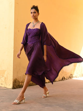 Izar purple draped skirt and cape set