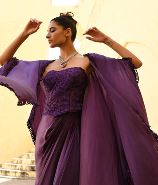 Izar purple draped skirt and cape set