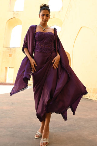 Izar purple draped skirt and cape set