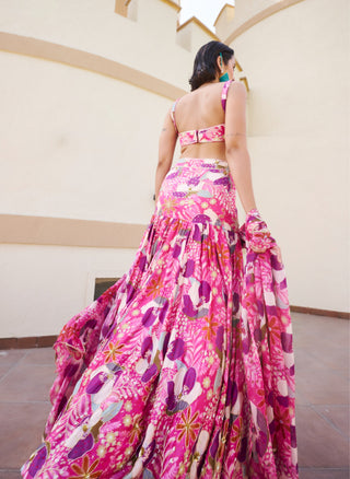 Pink-purple printed lehenga set