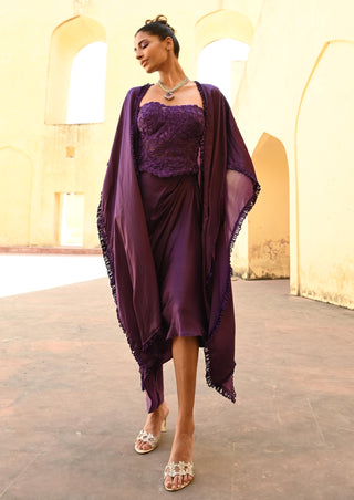 Izar purple draped skirt and cape set