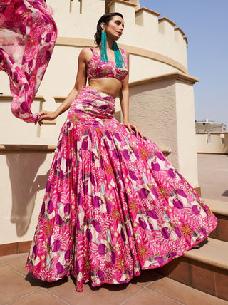 Pink-purple printed lehenga set