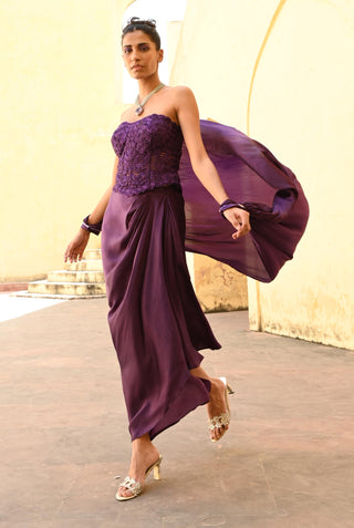 Izar purple draped skirt and cape set