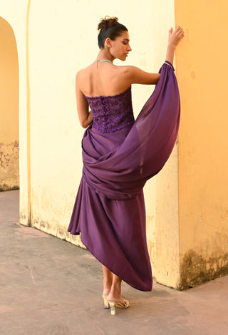 Izar purple draped skirt and cape set