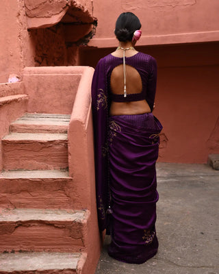 Purple half and half saree with blouse