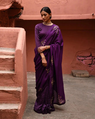 Purple half and half saree with blouse