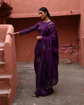 Purple half and half saree with blouse