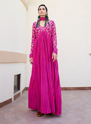 Pink-purple anarkali and dupatta