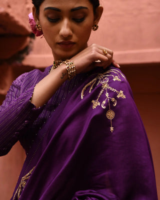 Purple half and half saree with blouse