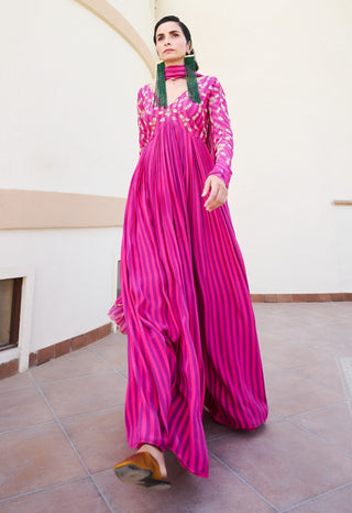 Pink-purple anarkali and dupatta