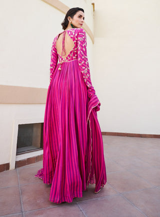 Pink-purple anarkali and dupatta