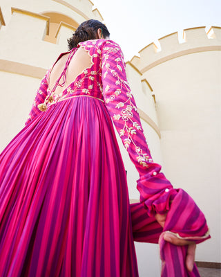 Pink-purple anarkali and dupatta